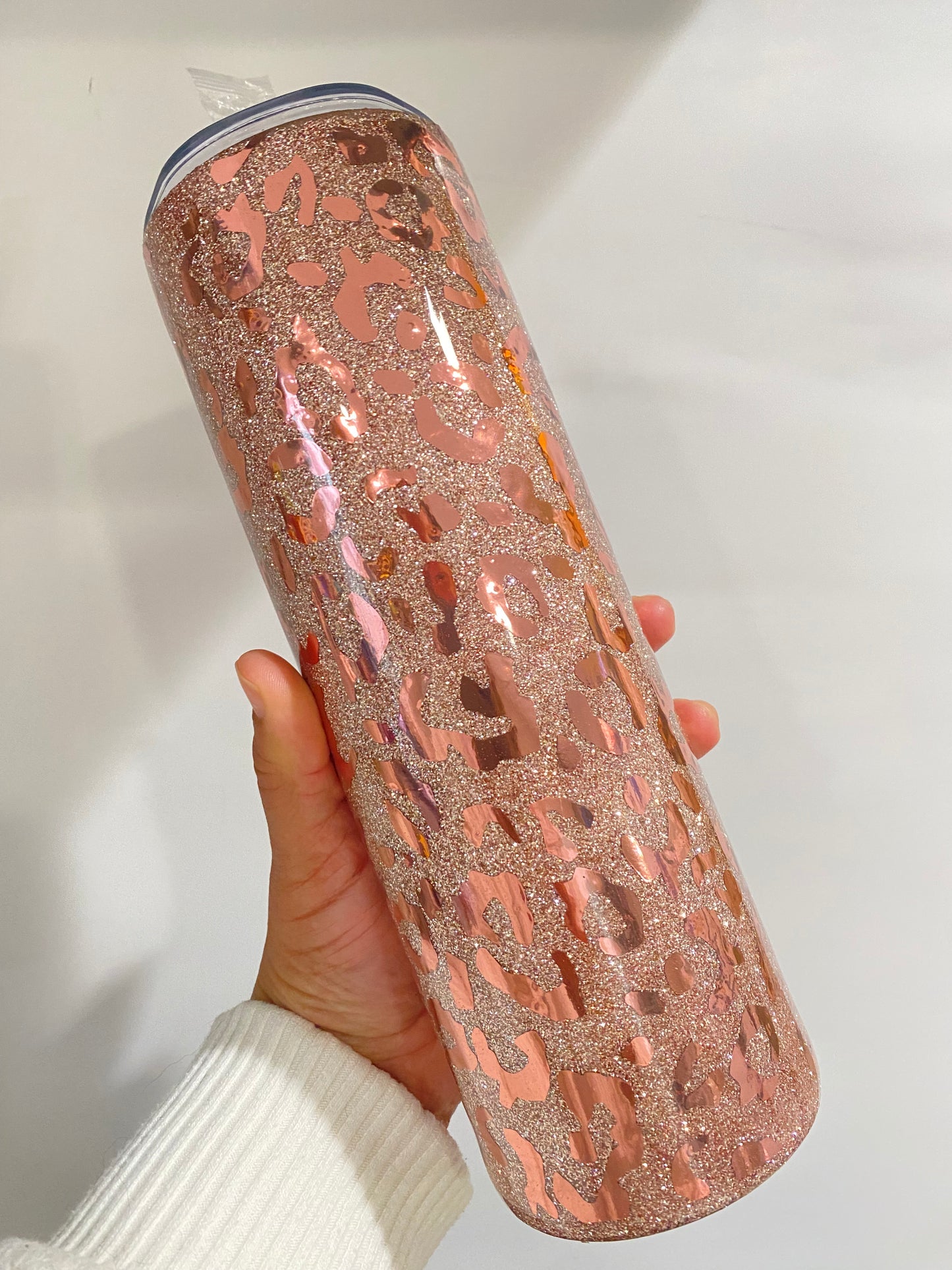 30oz Rose Gold Glitter Resin Tumbler, Double wall stainless steel with Straw